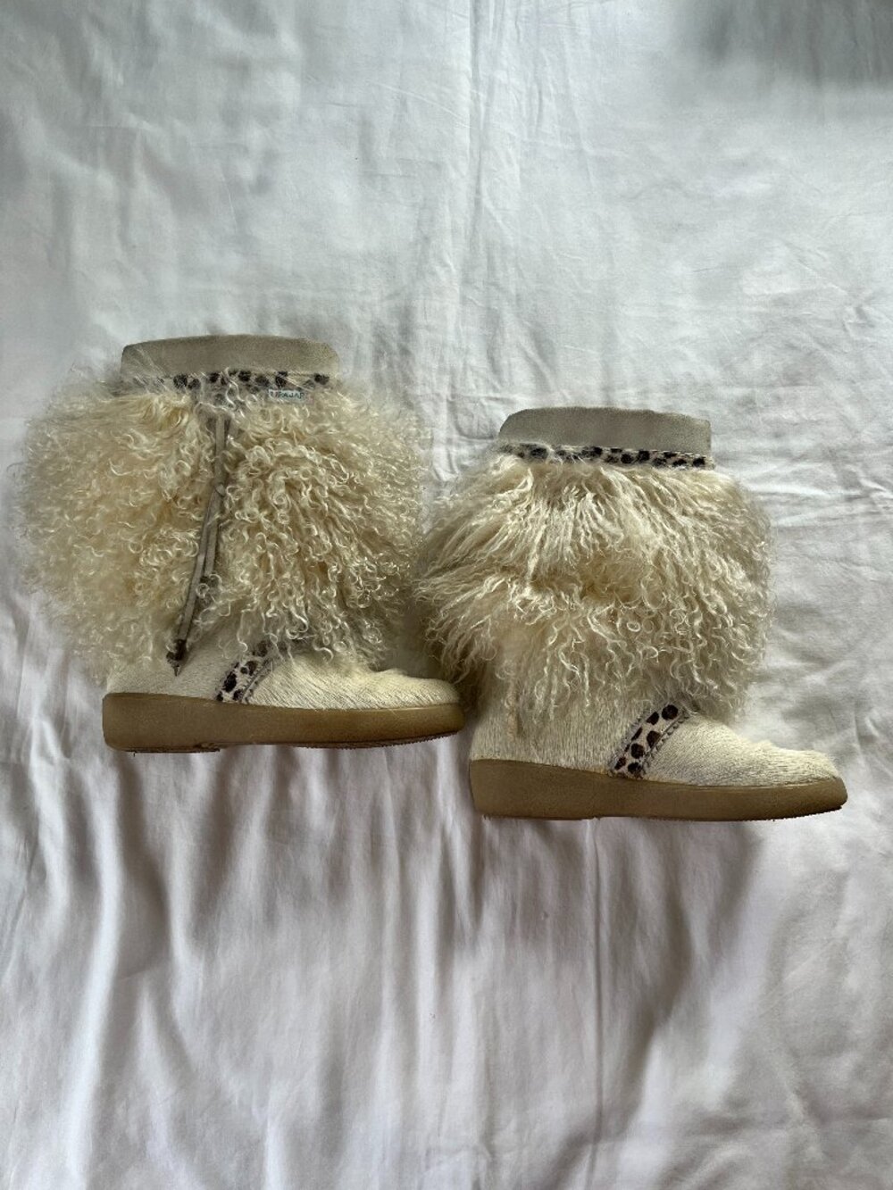 Pajar Italian Leather Suede White Fur Cheetah Print Boots